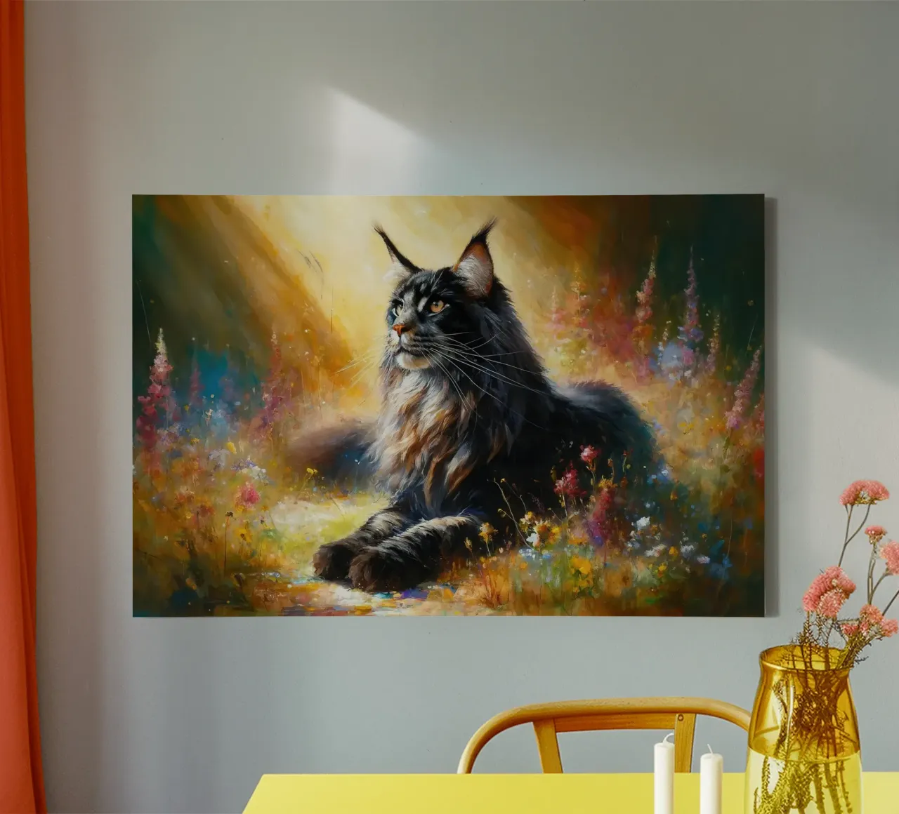 Enchanted Lynx in Floral Glow canvas with Floater frame by Chromatic Fusion Studio