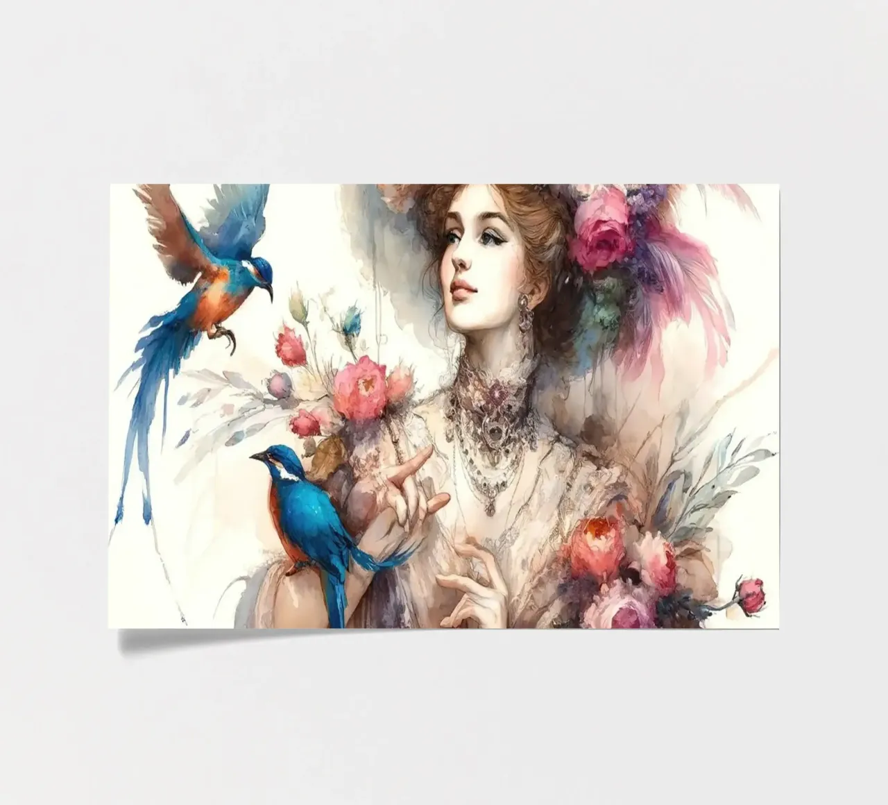 Bezaubernde Dame inmitten von Blüten und Vögeln Stickerbogen von Chromatic Fusion Studio