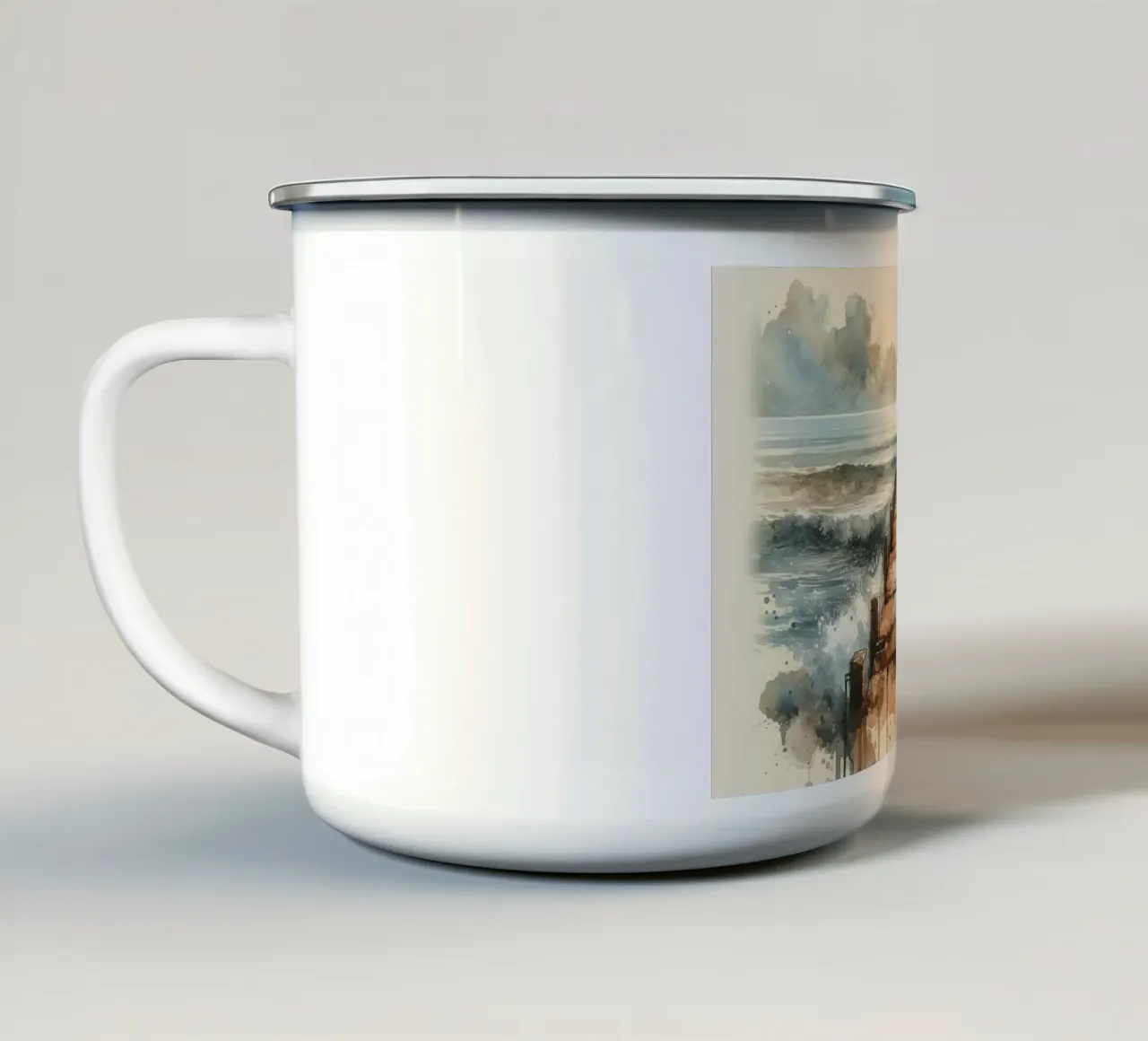 Endless Pier into the Horizon enamel mug by Chromatic Fusion Studio