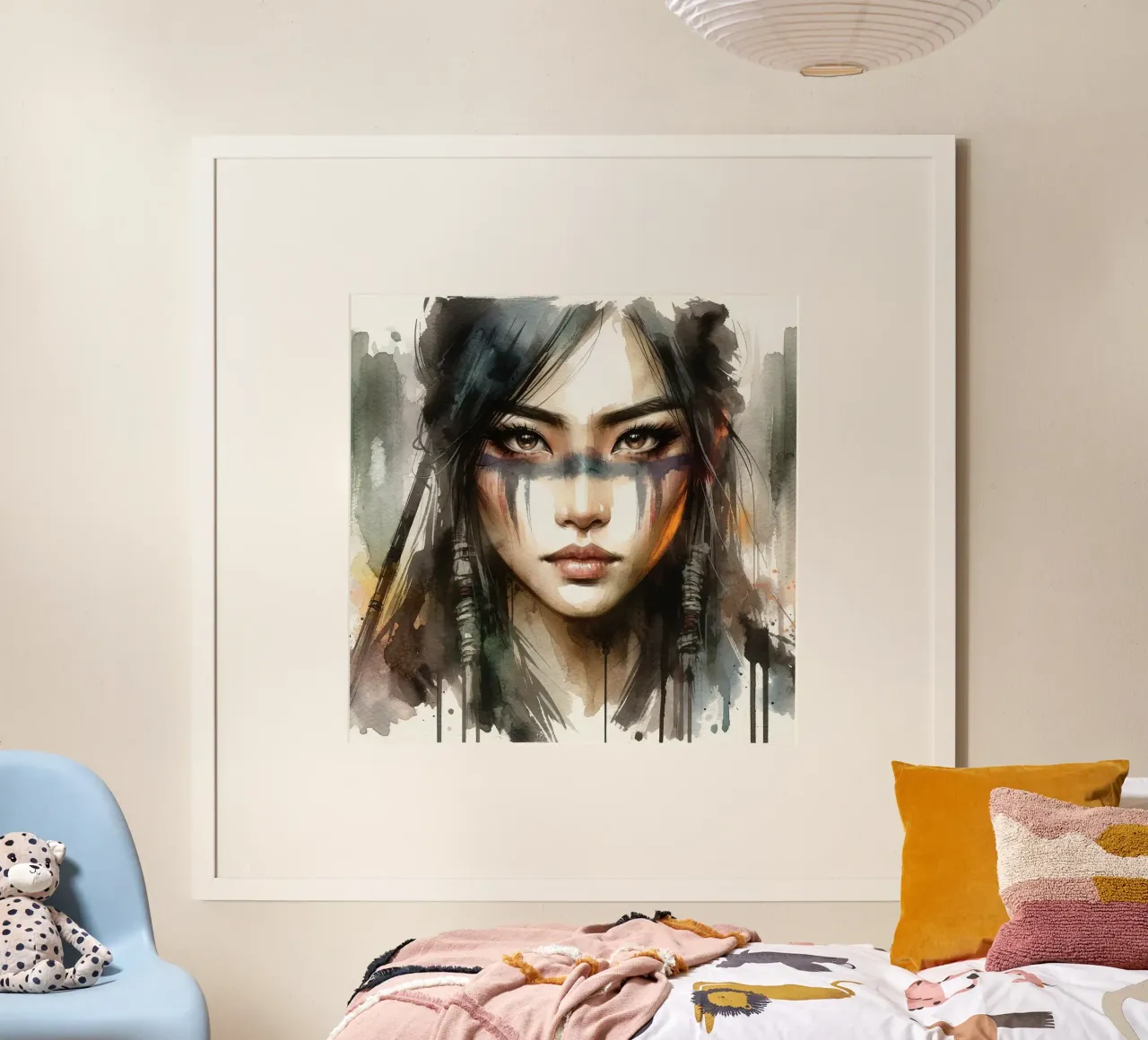 Ätherisches Gesicht eines asiatischen Kriegers Poster mit Aluminium Rahmen von Chromatic Fusion Studio