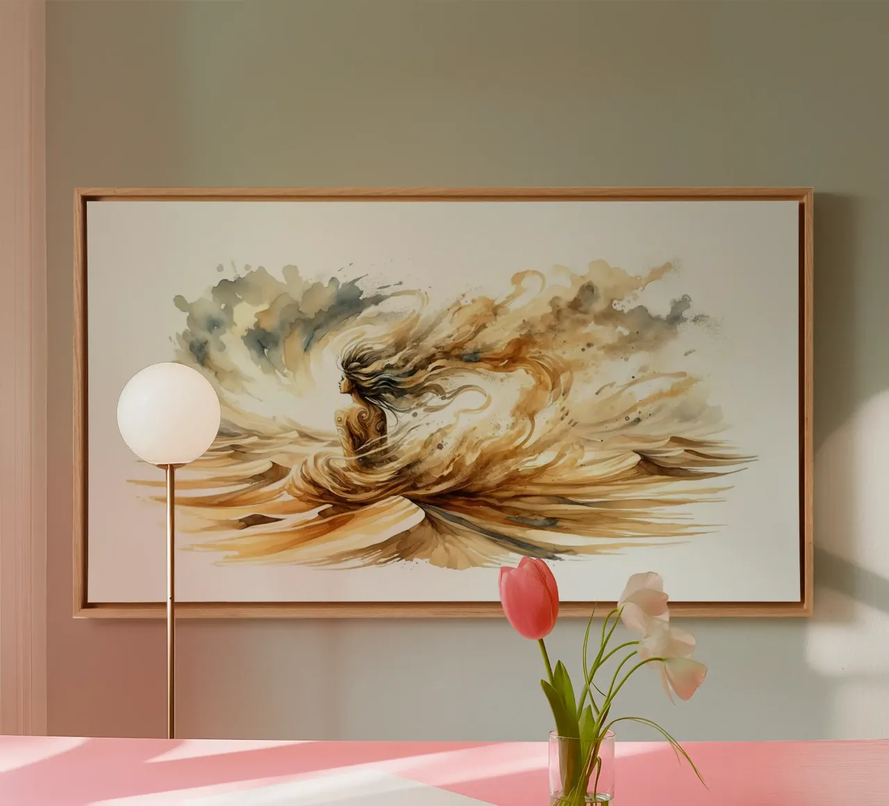 Ätherischer Sandsturm Leinwand mit Schattenfugenrahmen von Chromatic Fusion Studio