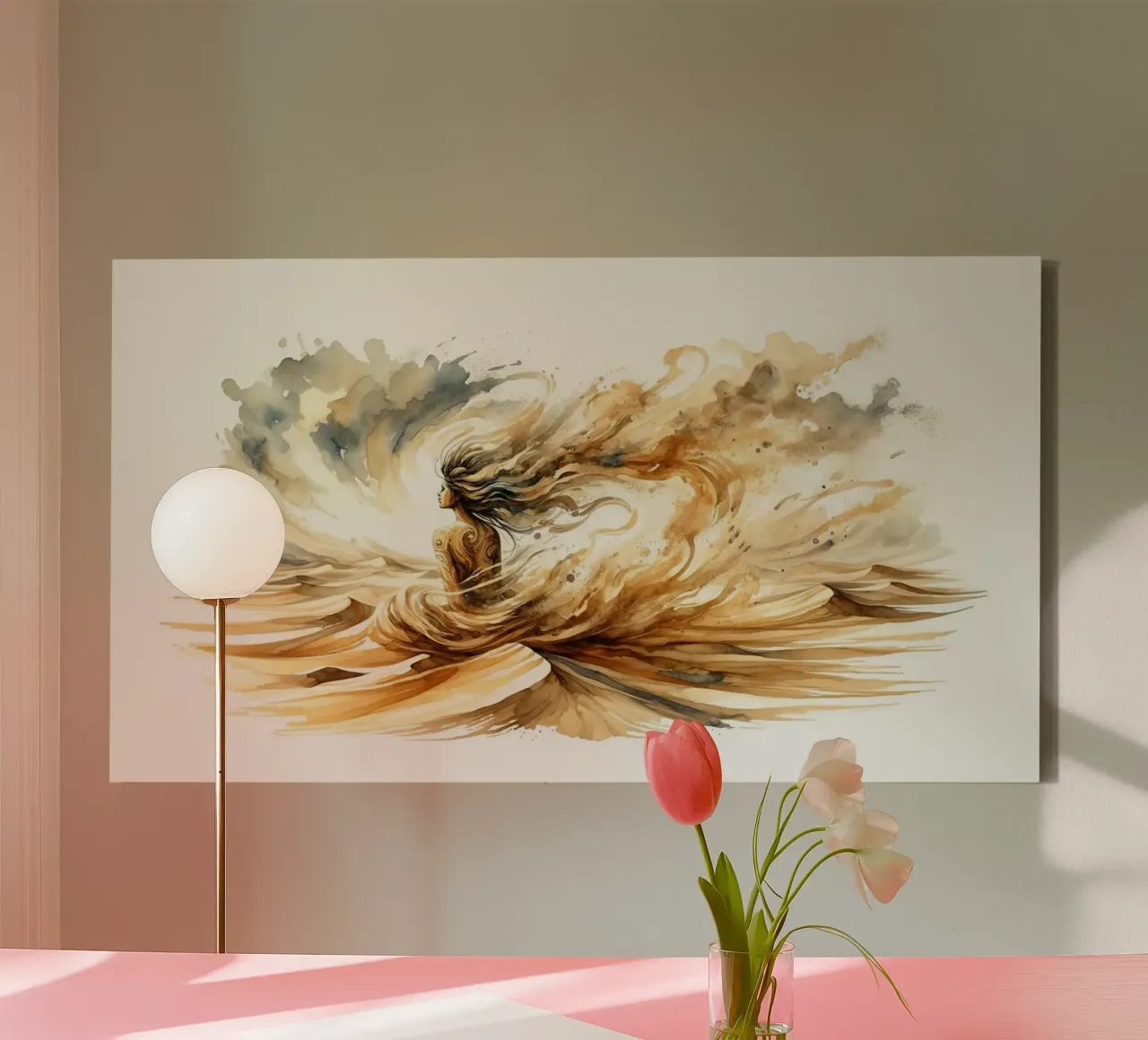 Ätherischer Sandsturm Leinwand mit Schattenfugenrahmen von Chromatic Fusion Studio