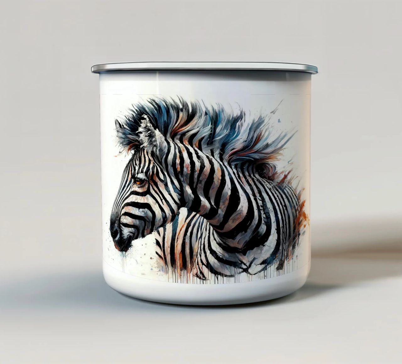 Zebra eterea in un sogno acquerellato tazza in smalto da Chromatic Fusion Studio