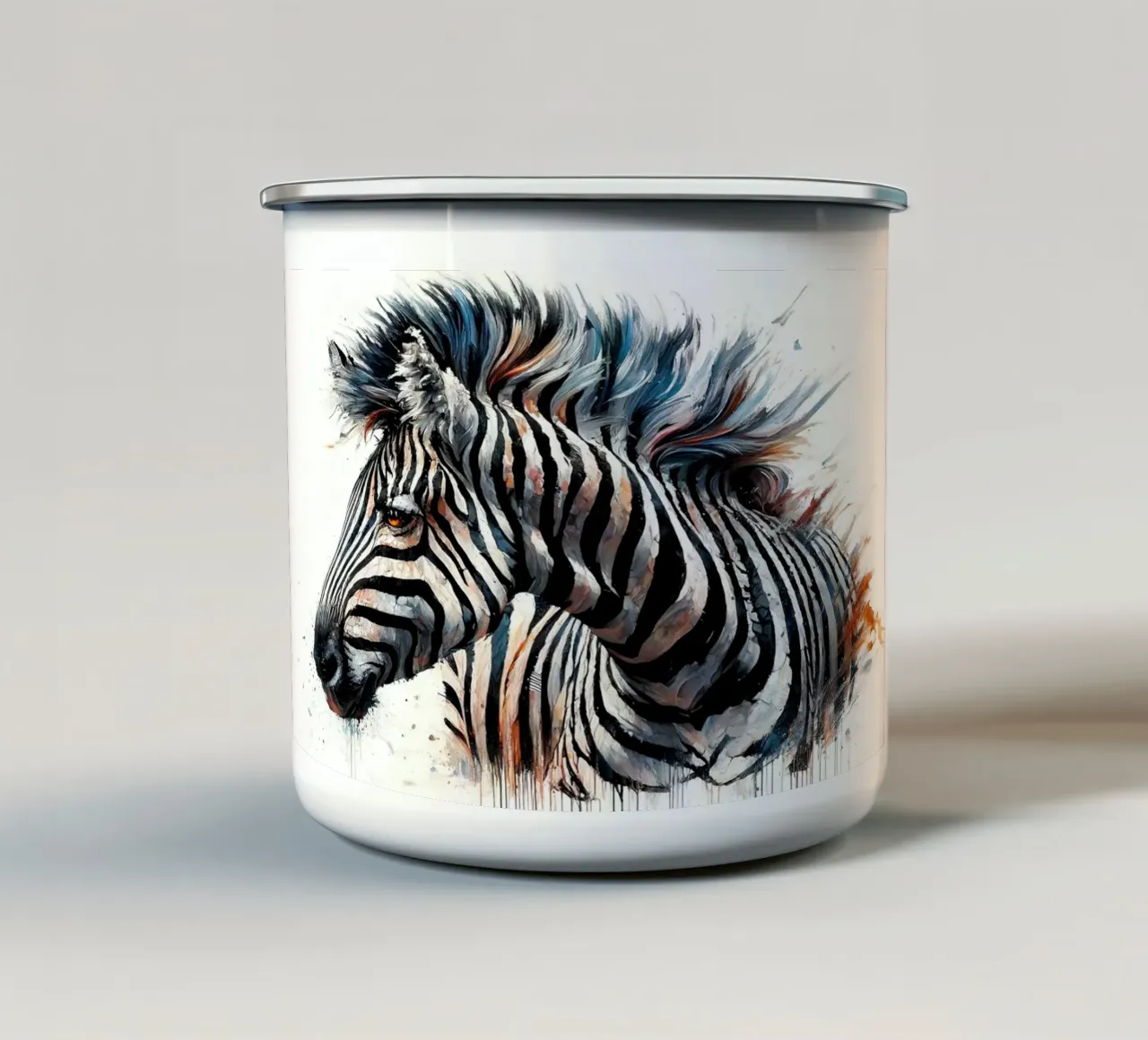 Zebra eterea in un sogno acquerellato tazza in smalto da Chromatic Fusion Studio