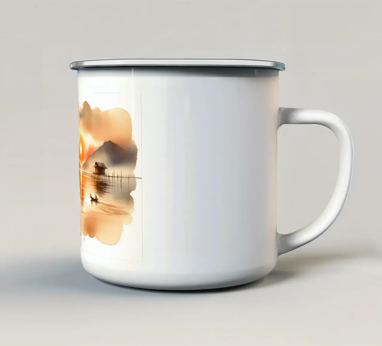 Evening Glow by the Lake enamel mug by Chromatic Fusion Studio