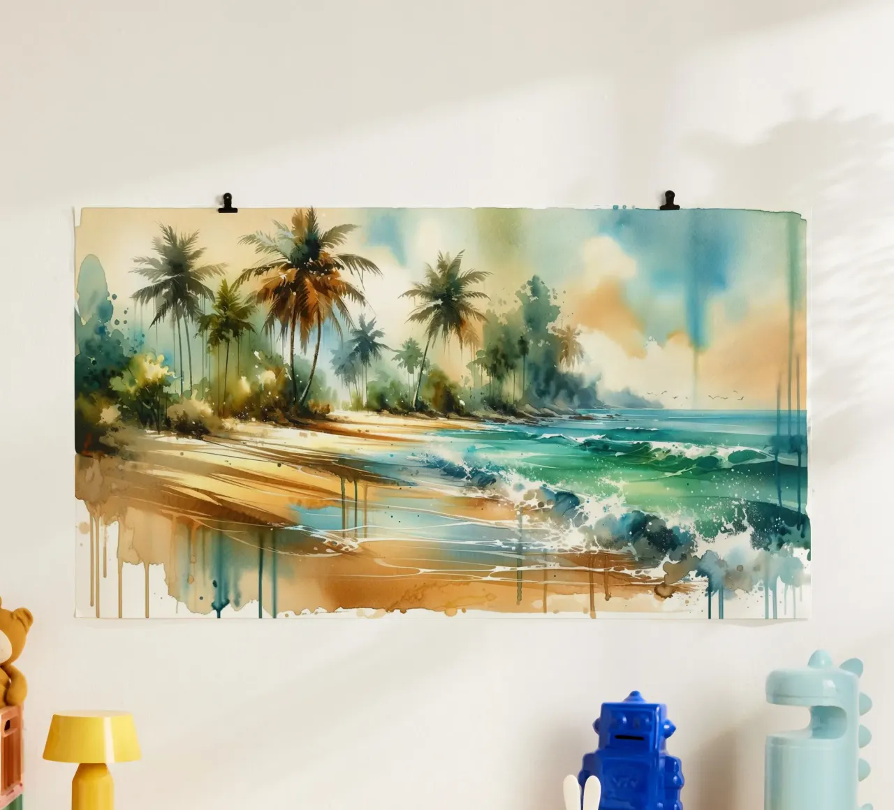 Spiaggia esotica tropicale di Sunny Beach poster con telaio in plastica da Chromatic Fusion Studio