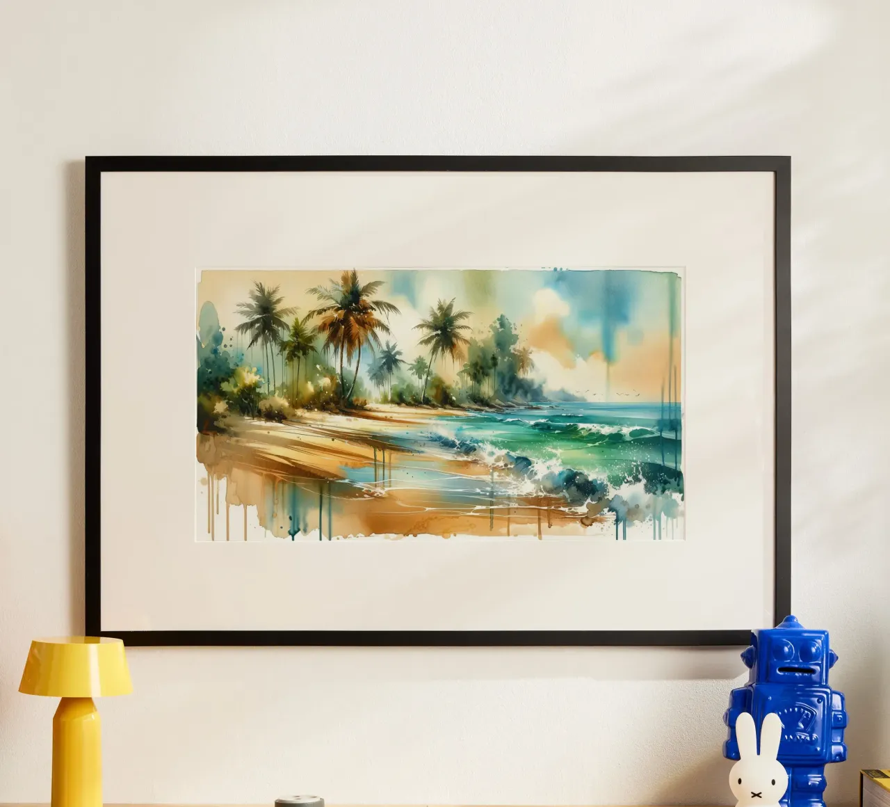 Spiaggia esotica tropicale di Sunny Beach poster con telaio in plastica da Chromatic Fusion Studio