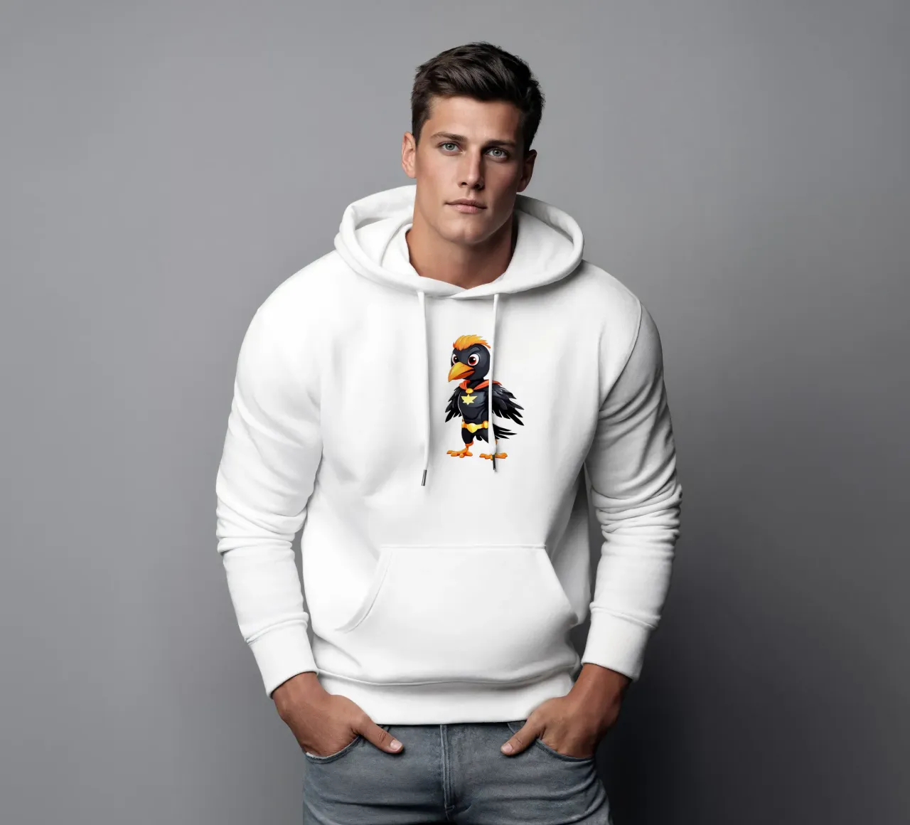 Corvo, piccolo corvo come supereroe felpa con cappuccio da Tierisch bunt by LK