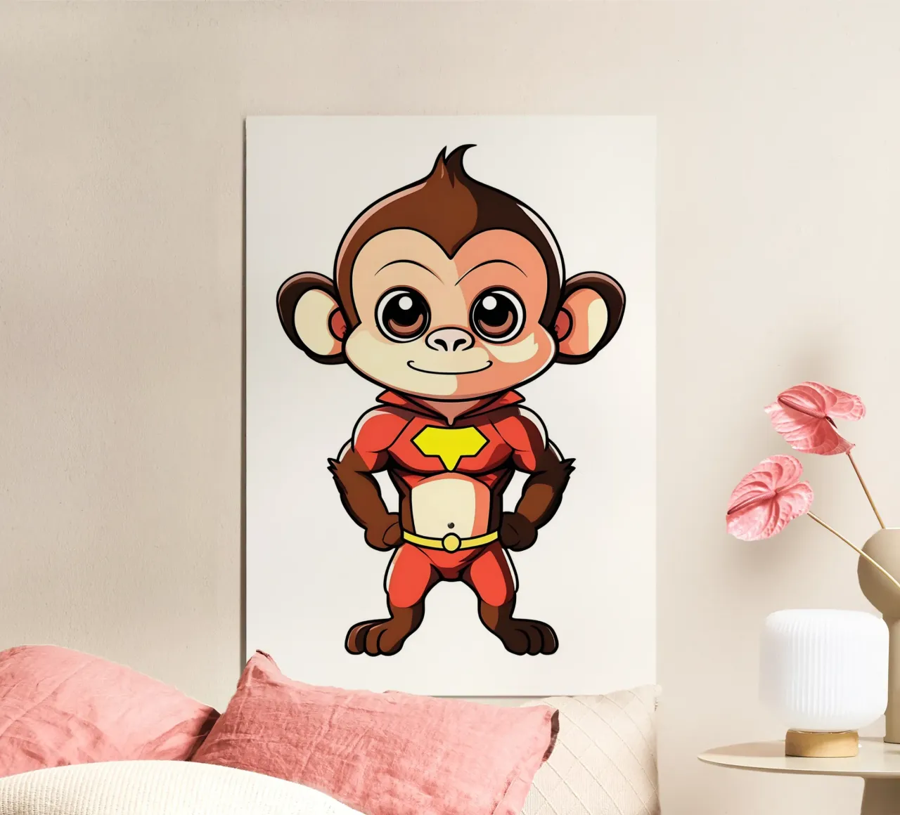 Scimmia, baby scimmia come supereroe poster con telaio in alluminio da Tierisch bunt by LK