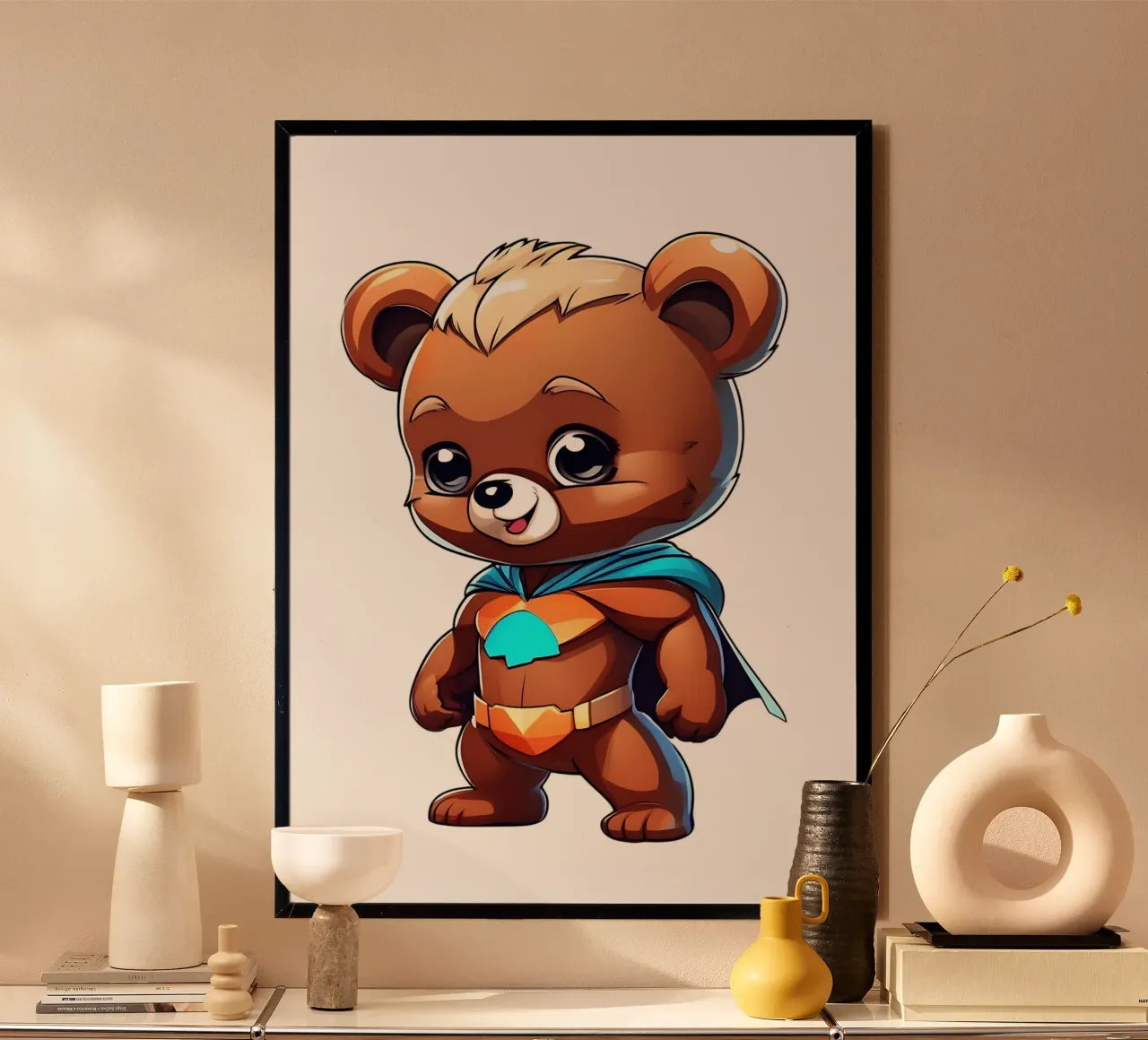 Orso, orsetto come supereroe poster con telaio in alluminio da Tierisch bunt by LK