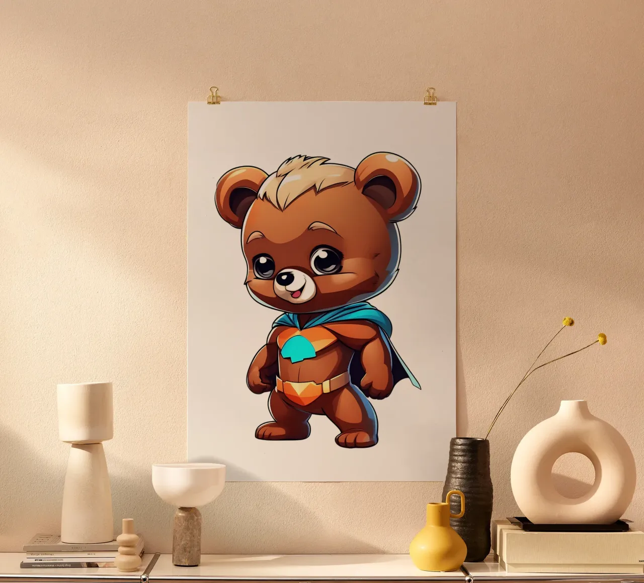 Orso, orsetto come supereroe poster con telaio in alluminio da Tierisch bunt by LK