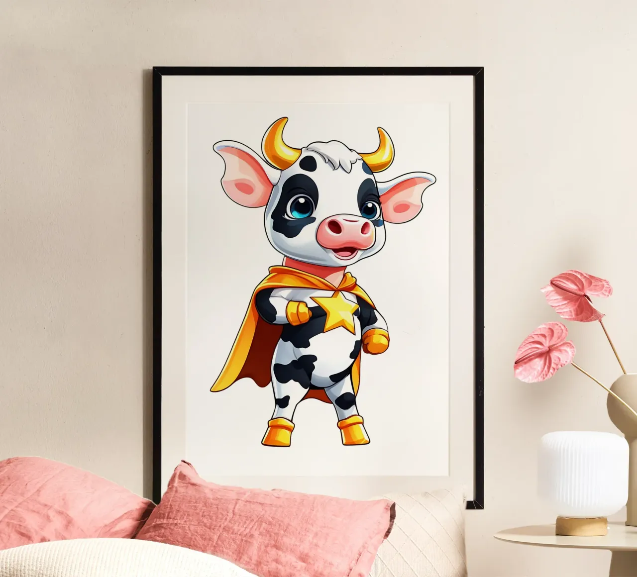 Mucca, piccola mucca come supereroe poster da Tierisch bunt by LK