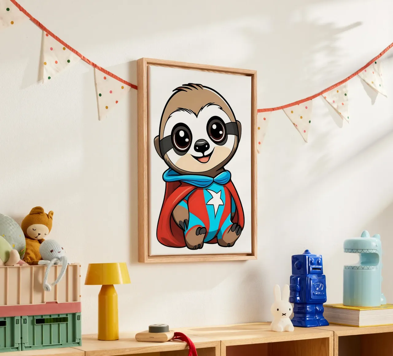 Bradipo, cucciolo di bradipo come supereroe tela con Cornice a cassetta da Tierisch bunt by LK