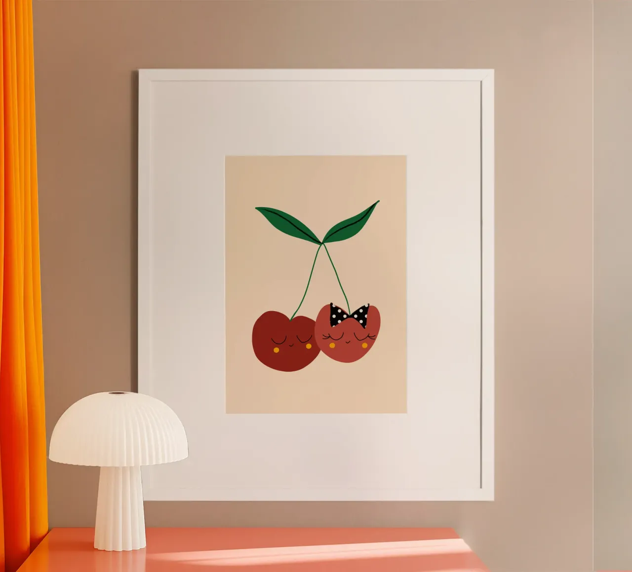Amici della ciliegia - Arte della frutta poster con telaio in plastica da susanacosta