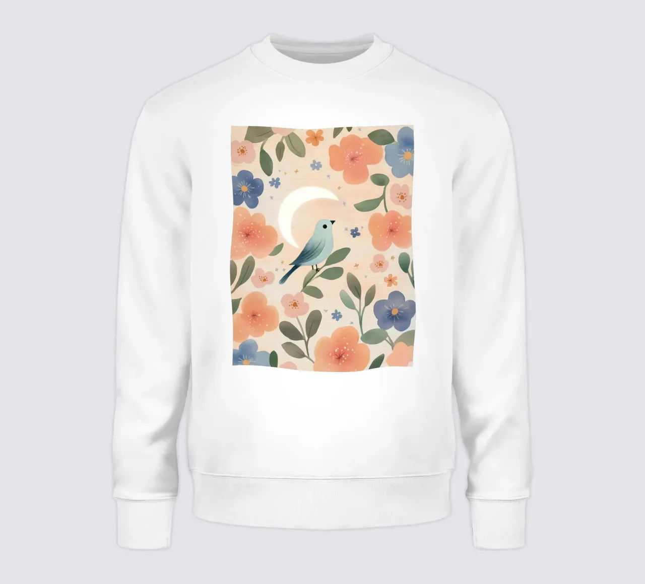 Uccello Boho con piuma Luna Fiori botanici vintage felpa da Gentle Echoes Art