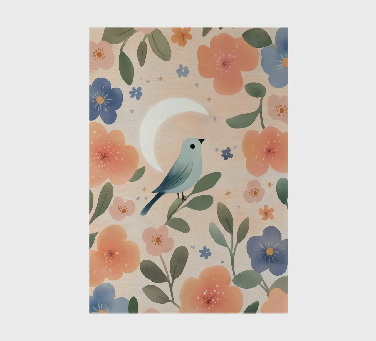 Boho Bird with Feather Moon Vintage Botanical Flowers notebook by Gentle Echoes Art