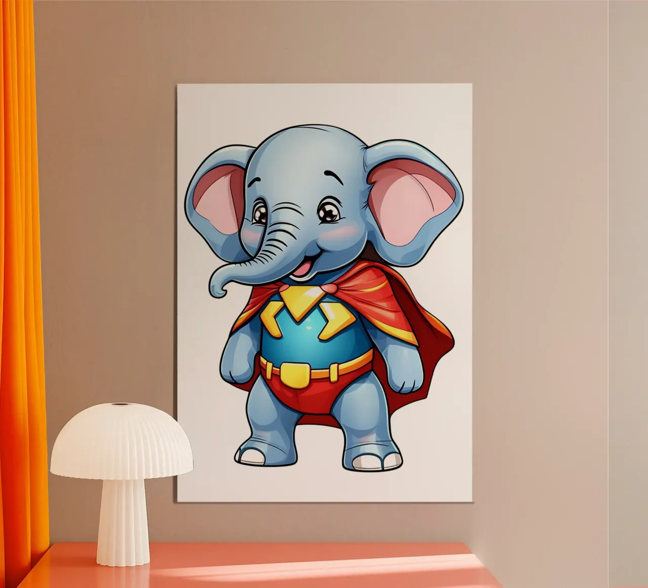 Elefante, cucciolo di elefante come supereroe poster con telaio in legno da Tierisch bunt by LK