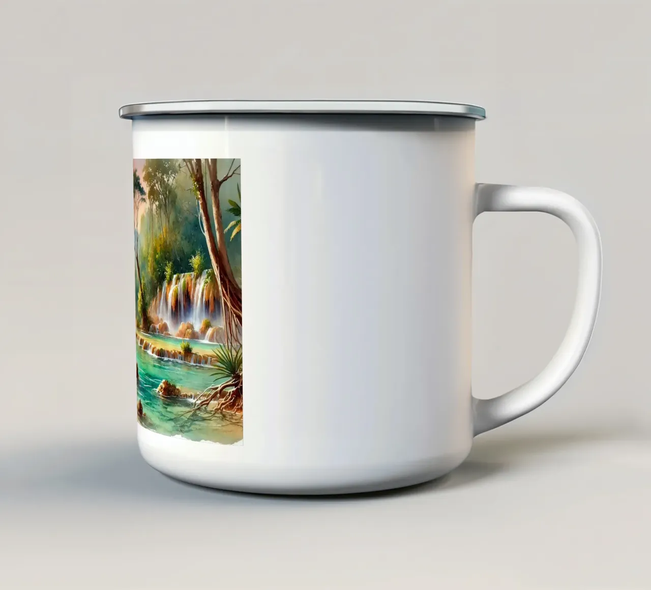 Sogno di un paesaggio acquatico esotico tazza in smalto da Chromatic Fusion Studio