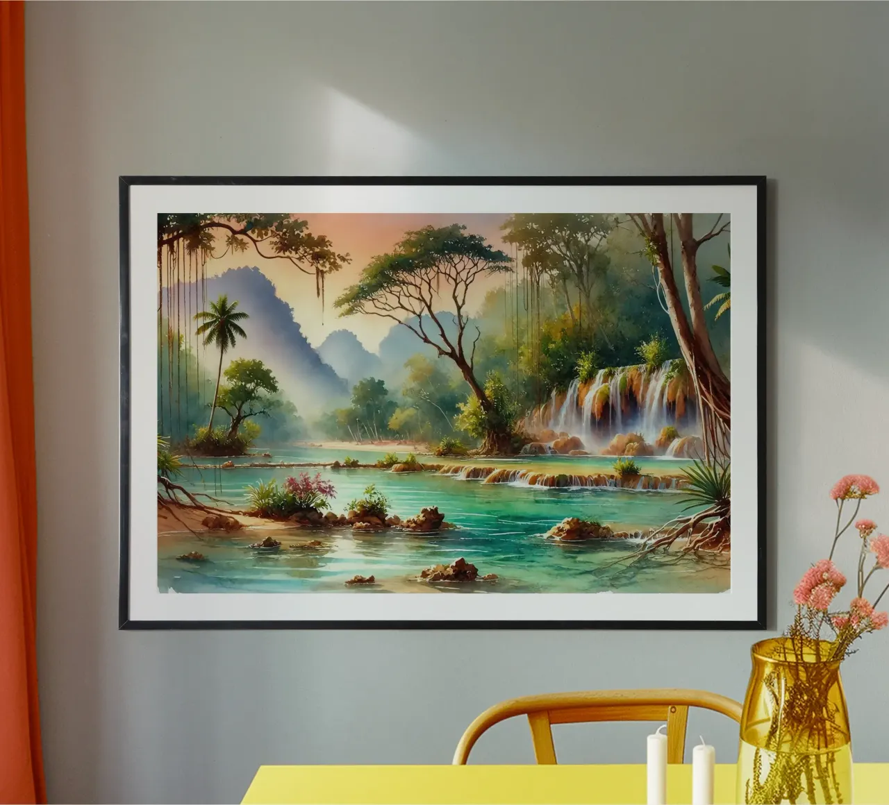 Sogno di un paesaggio acquatico esotico poster con telaio in plastica da Chromatic Fusion Studio