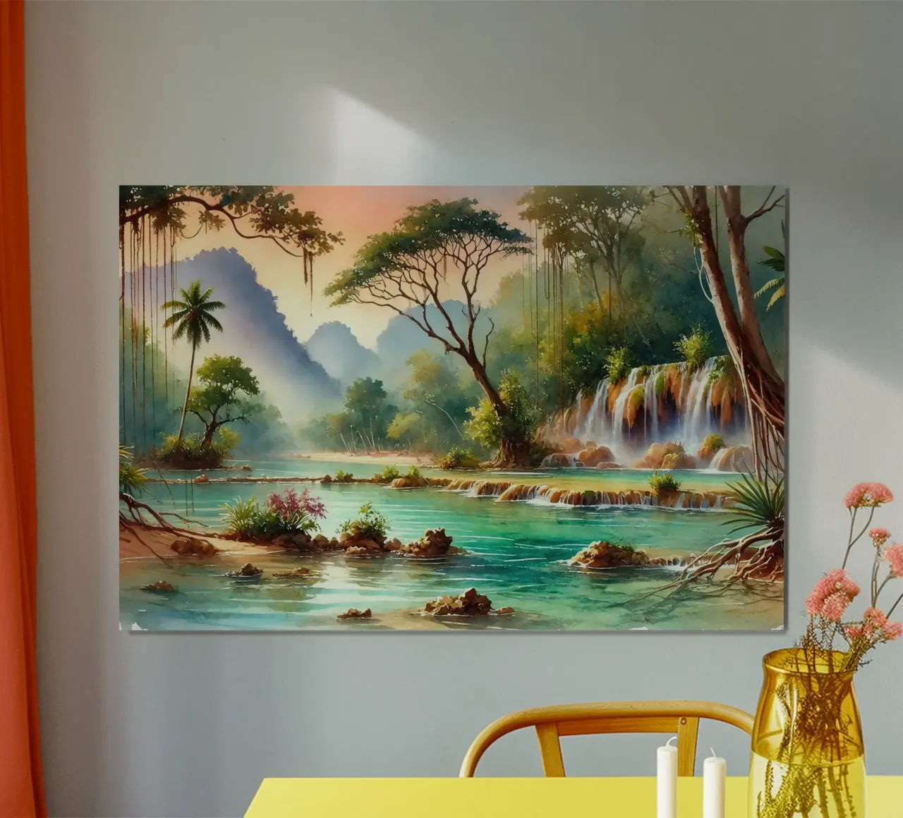 Sogno di un paesaggio acquatico esotico poster con telaio in plastica da Chromatic Fusion Studio