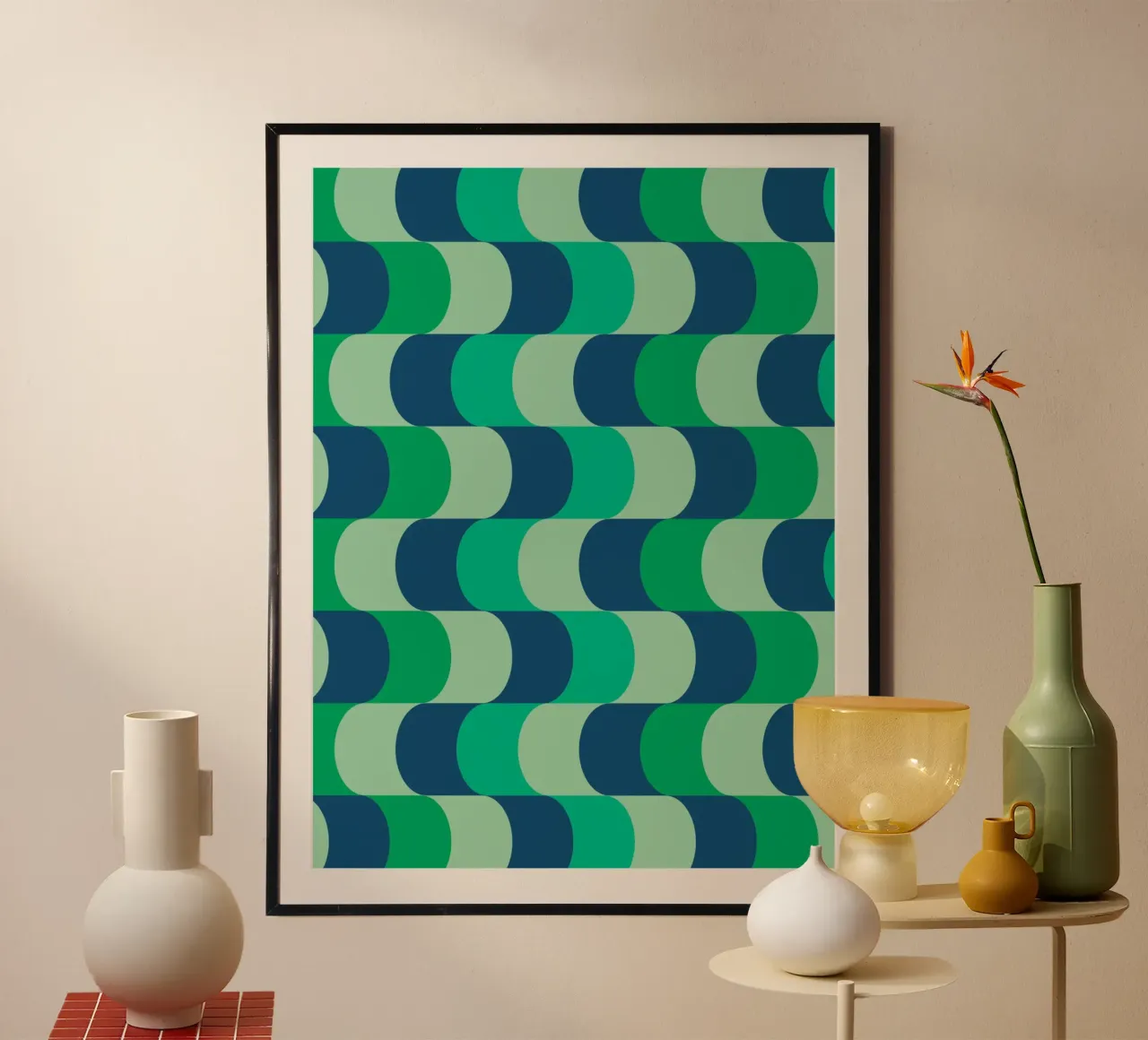 Retro Waves Grün & Blau Poster von Studio Vibe