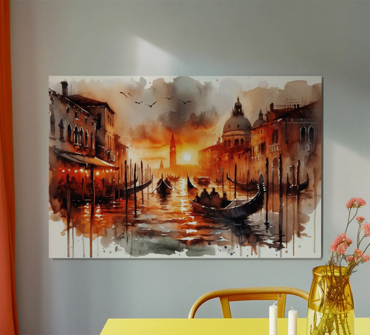 Feuriger Sonnenuntergang über dem Kanal von Venedig Poster von Chromatic Fusion Studio