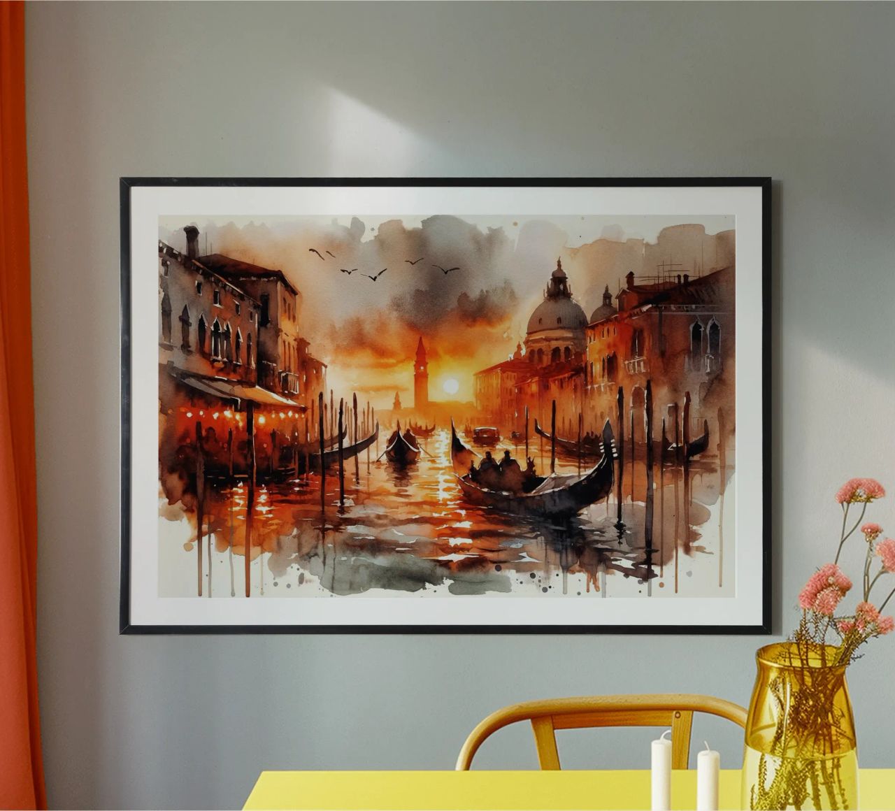 Feuriger Sonnenuntergang über dem Kanal von Venedig Poster von Chromatic Fusion Studio
