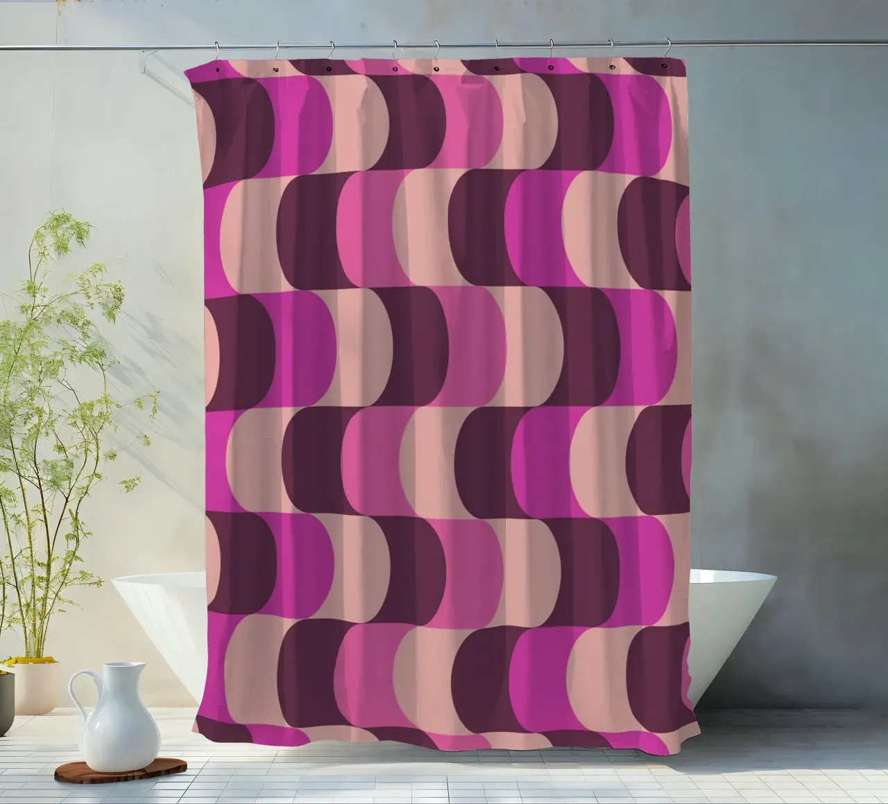 Retro Waves Pink Pattern shower curtain by Studio Vibe