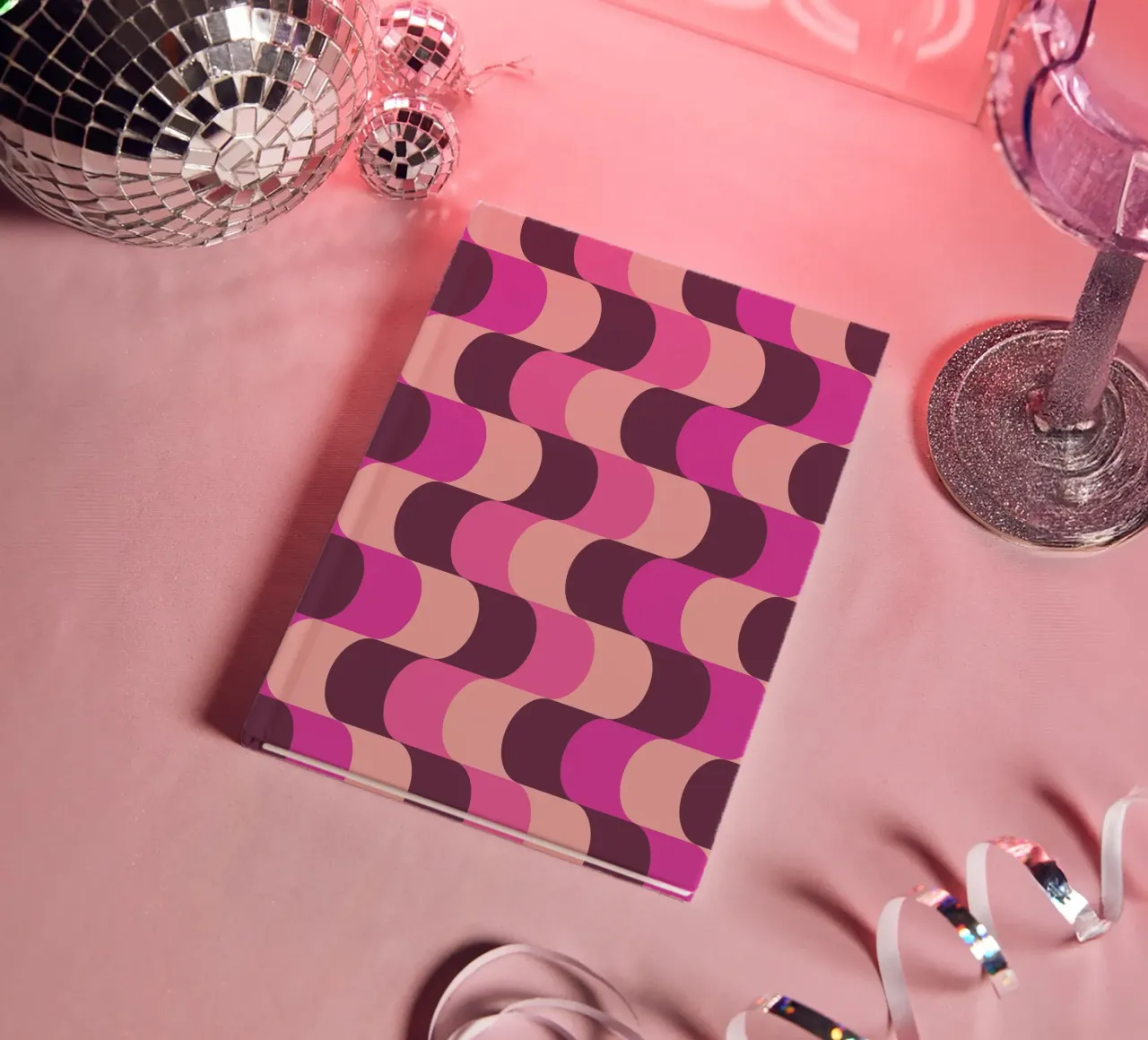Retro Waves Pink Pattern notebook by Studio Vibe