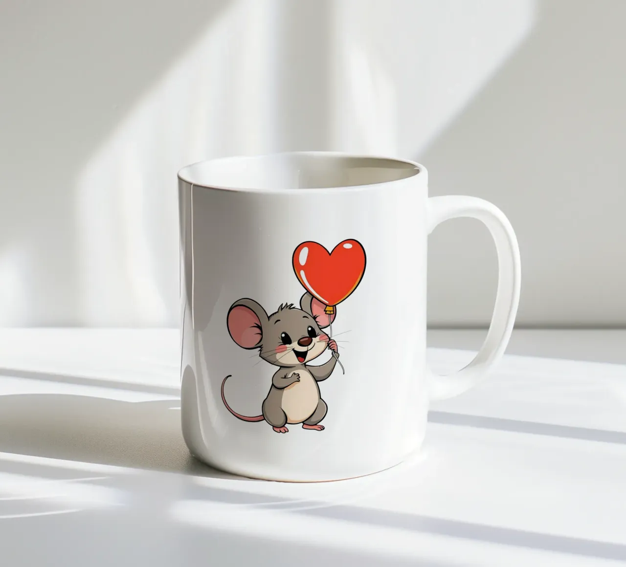 Topo con palloncino a forma di cuore_1 tazza in ceramica da Tierisch bunt by LK