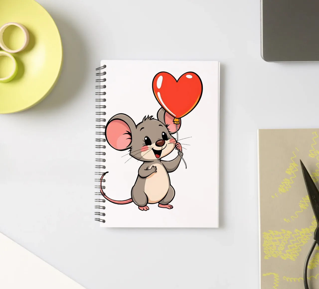 Mouse with heart balloon_1 spiral notebook by Tierisch bunt by LK
