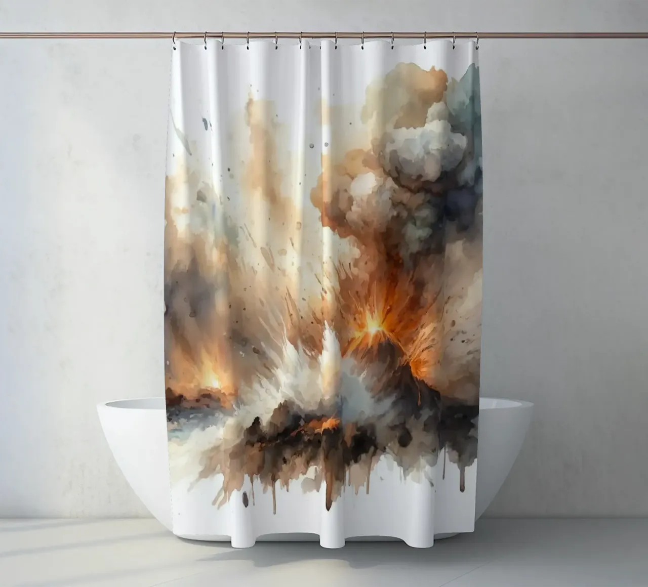 Fiery Volcano Eruption shower curtain by Chromatic Fusion Studio