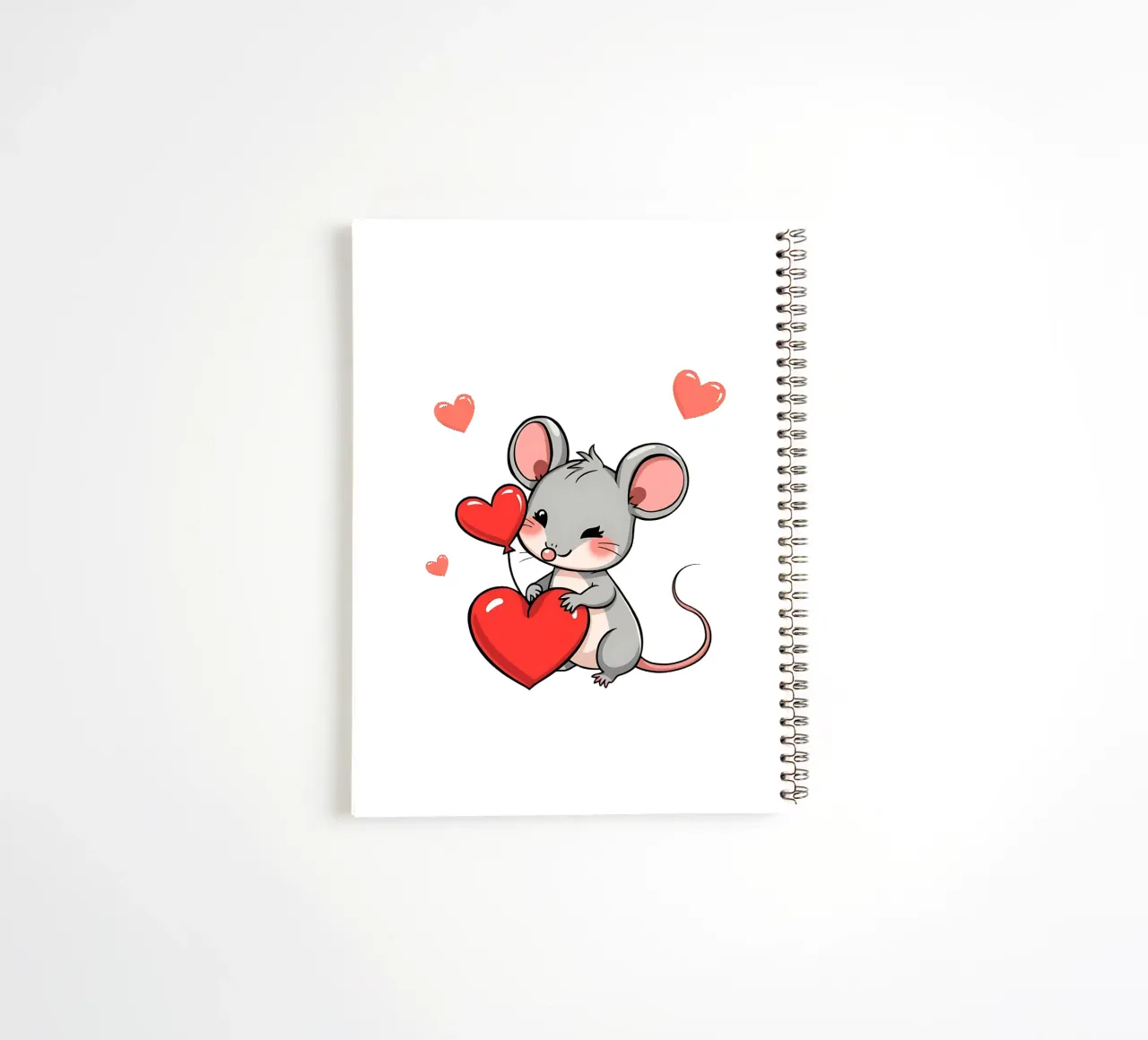 Ratón con globo de corazón_2 cuaderno de espiral de Tierisch bunt by LK