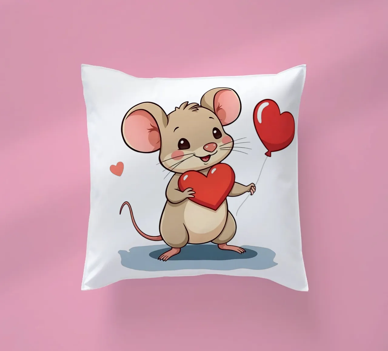 Topo con palloncino a forma di cuore_3 cuscino da Tierisch bunt by LK