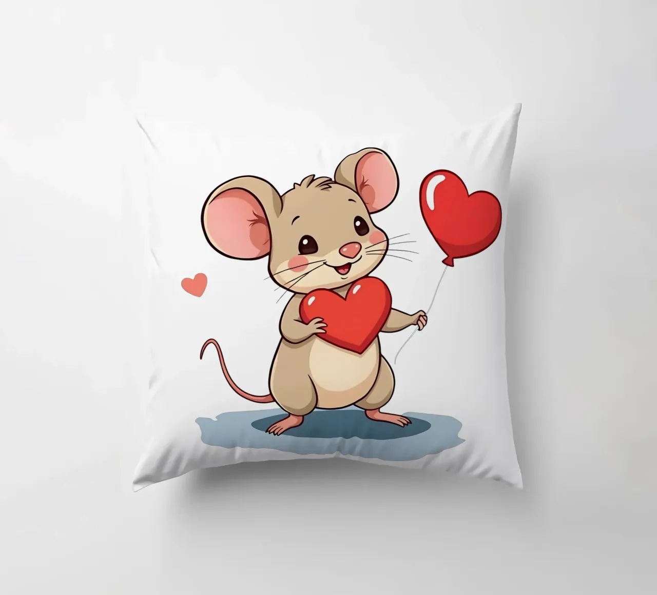 Topo con palloncino a forma di cuore_3 cuscino da Tierisch bunt by LK