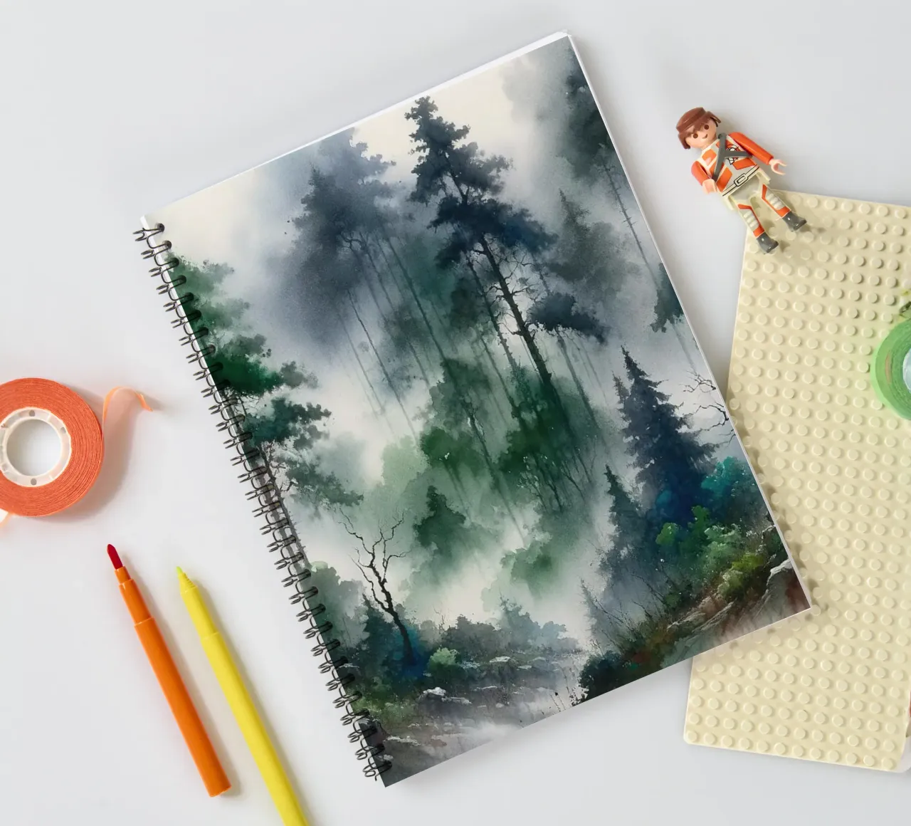Foggy Lush Forest with Dense Trees spiral notebook by Chromatic Fusion Studio