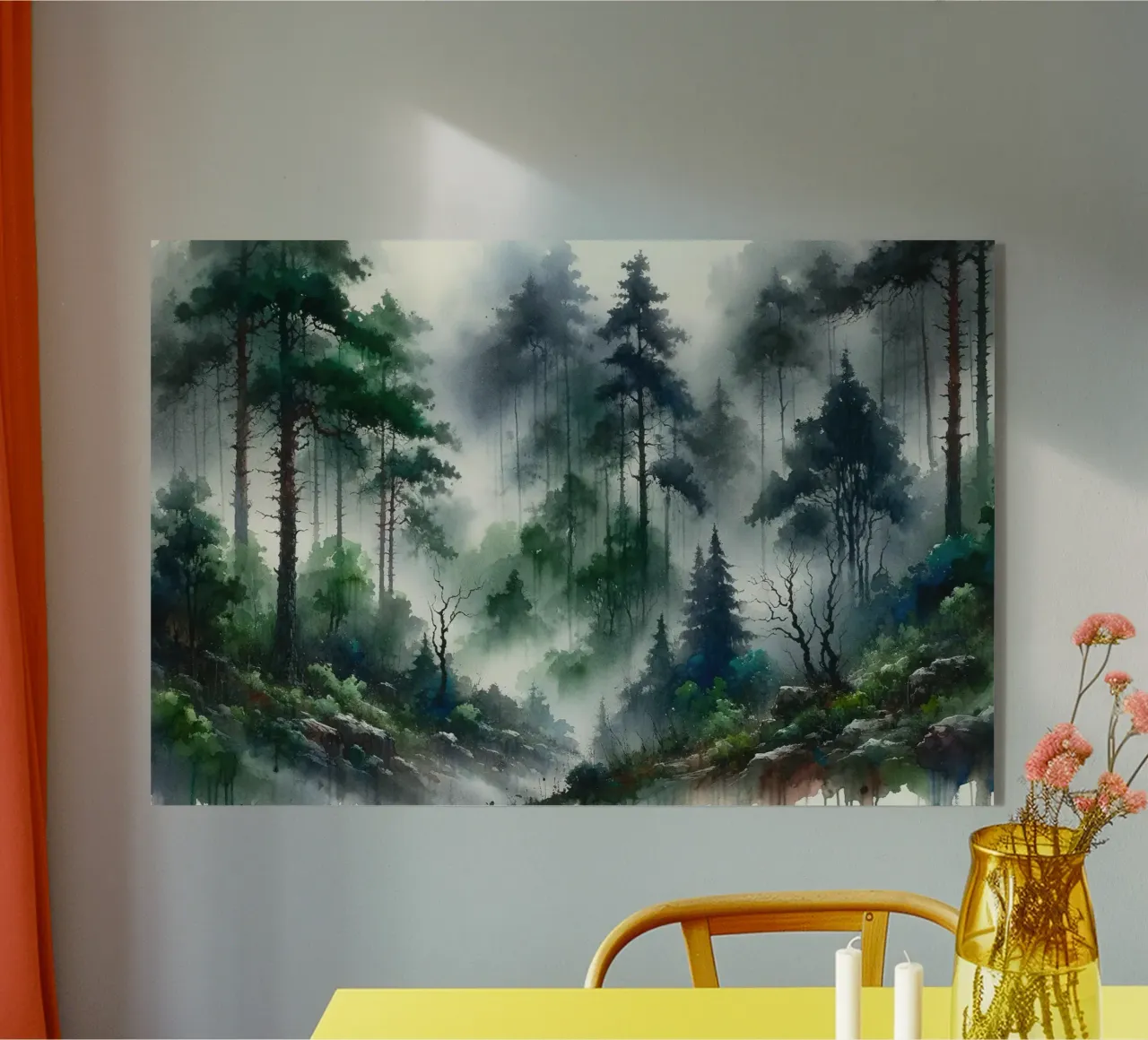 Foresta lussureggiante e nebbiosa con alberi fitti plexiglass da Chromatic Fusion Studio