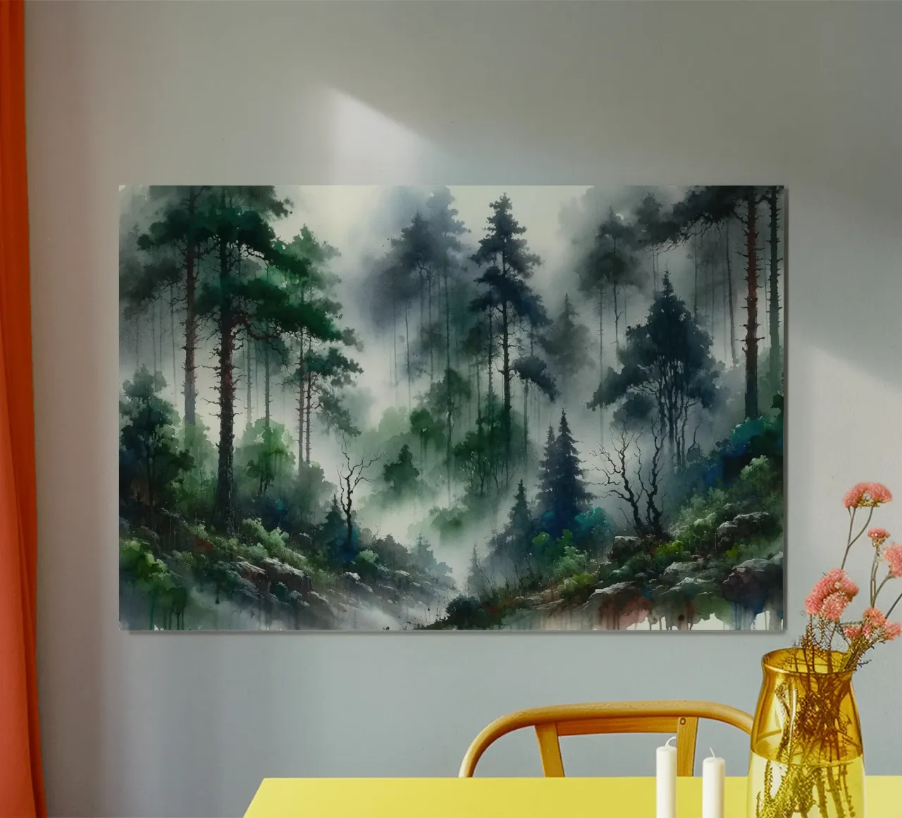 Foresta lussureggiante e nebbiosa con alberi fitti carta hahnemühle da Chromatic Fusion Studio