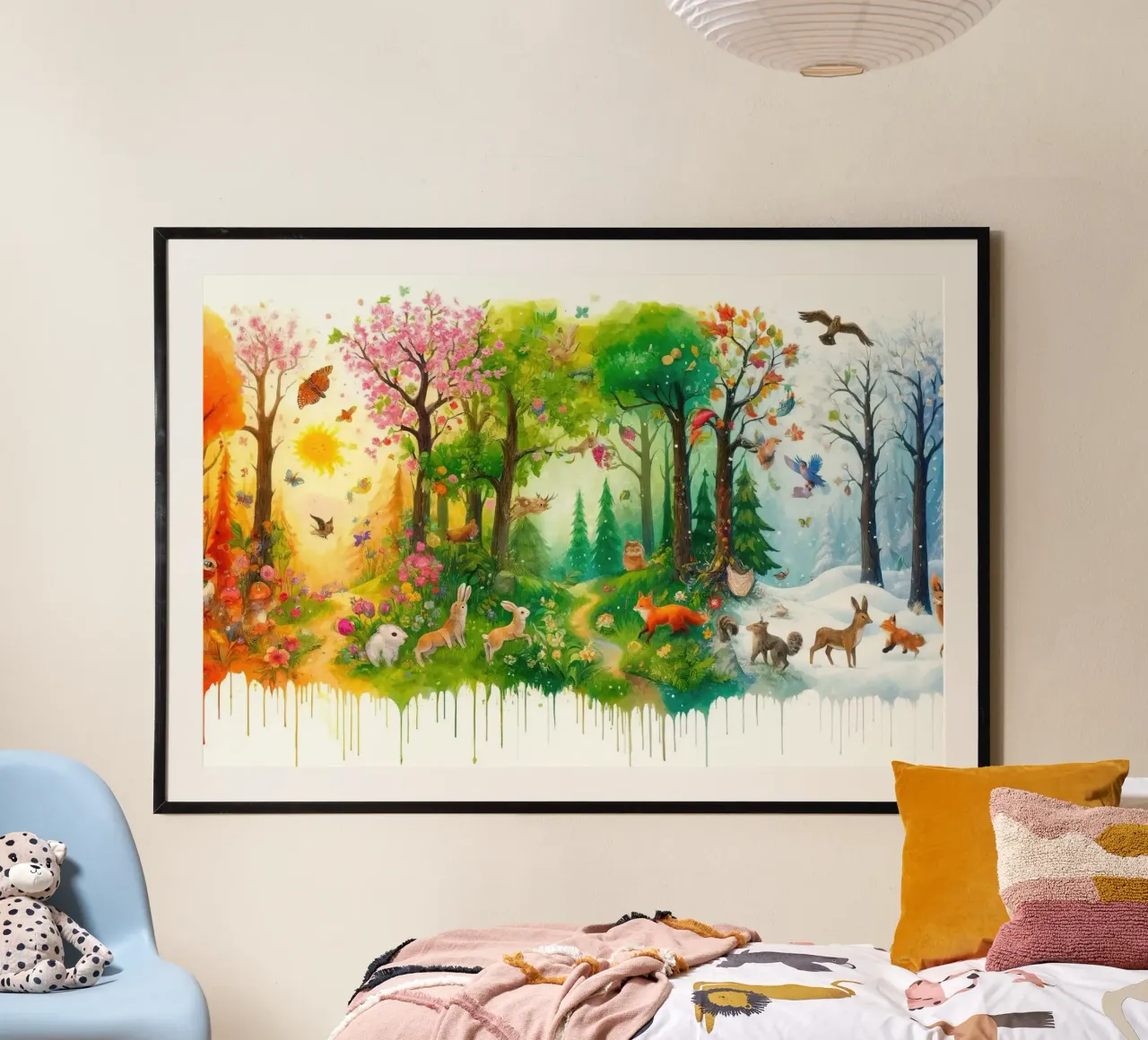 La foresta attraverso le stagioni poster con telaio in alluminio da Chromatic Fusion Studio