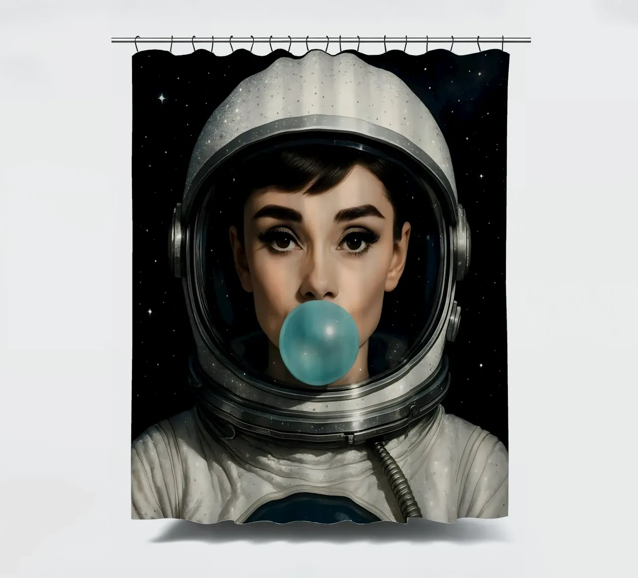 AUDREY HEPBURN BUBBLEGUM SPACE ASTRONAUT Duschvorhang von ARTOMATIC