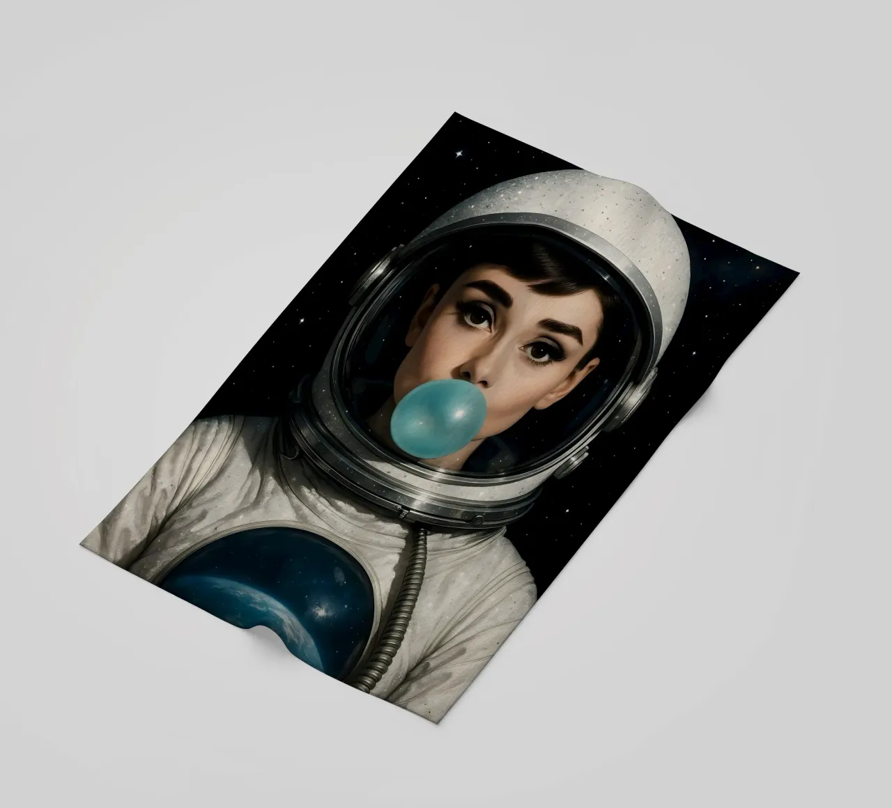 AUDREY HEPBURN BUBBLEGUM SPACE ASTRONAUT beach towel by ARTOMATIC