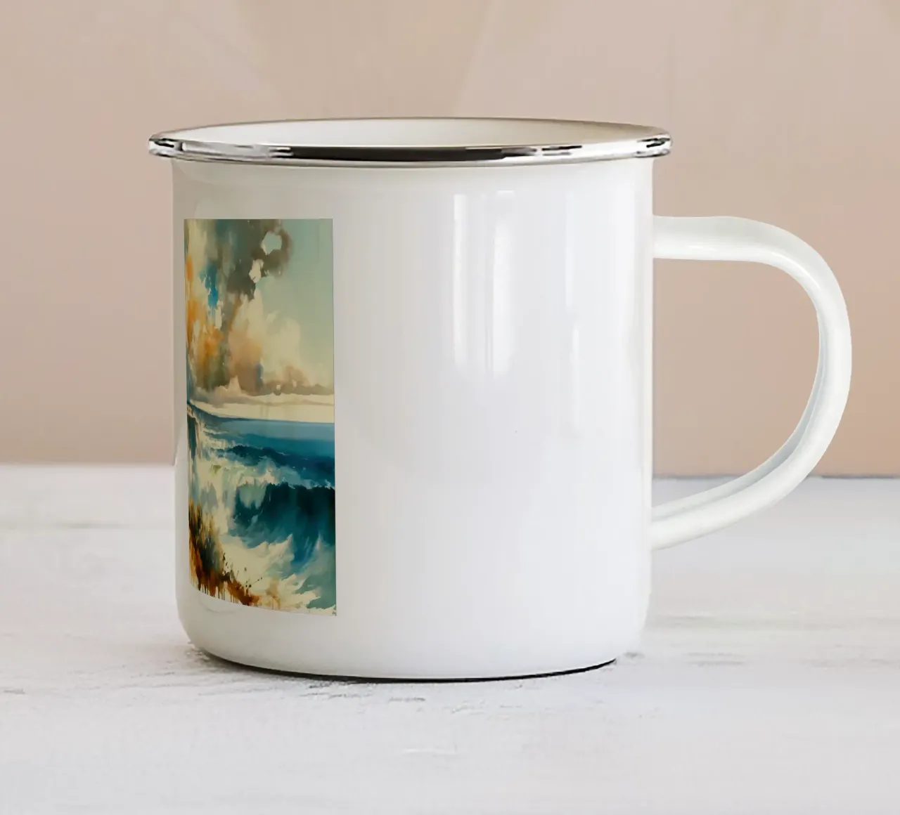 Guardare gli orizzonti del mare tazza in smalto da Chromatic Fusion Studio