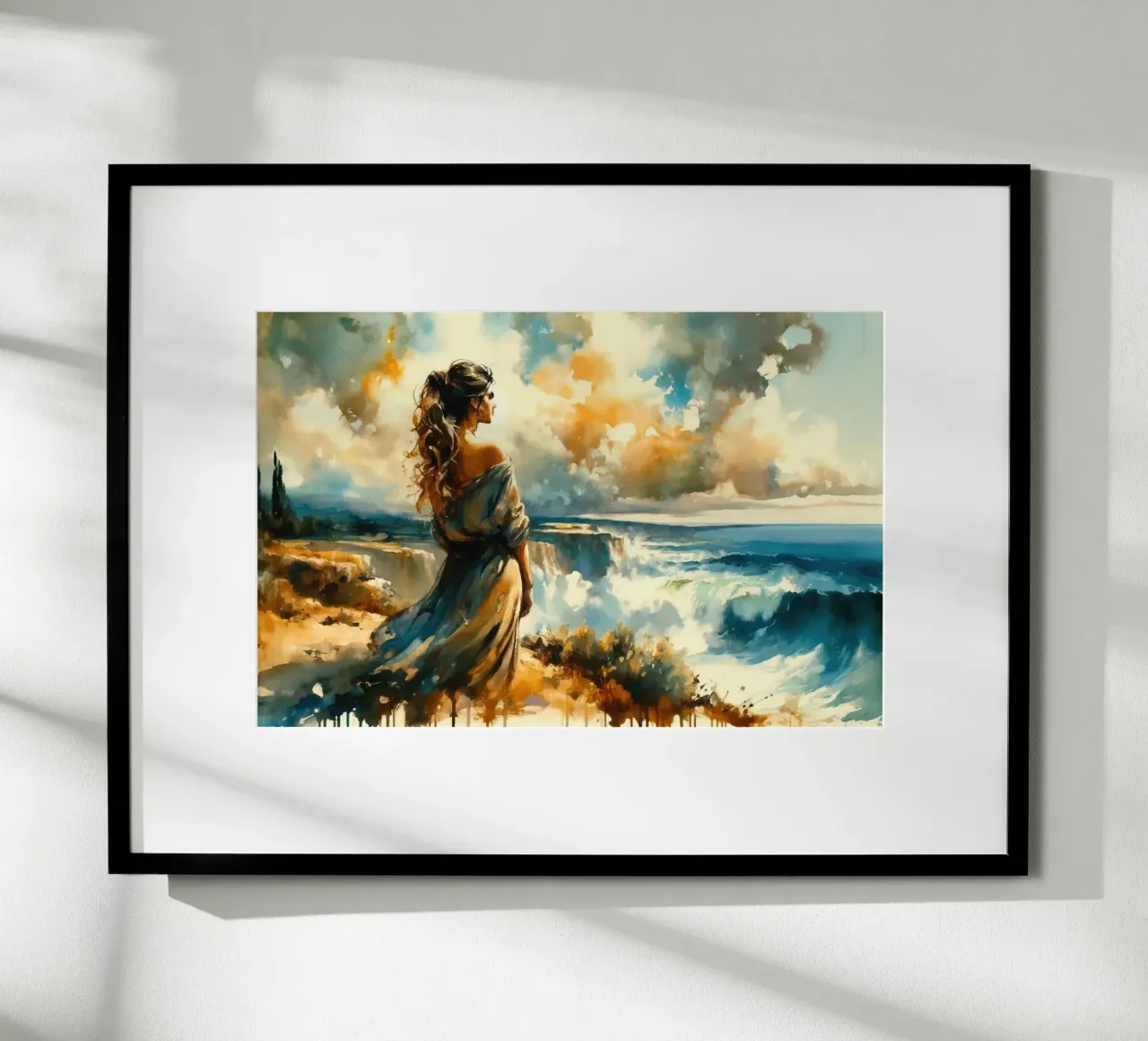 Guardare gli orizzonti del mare poster con telaio in legno da Chromatic Fusion Studio