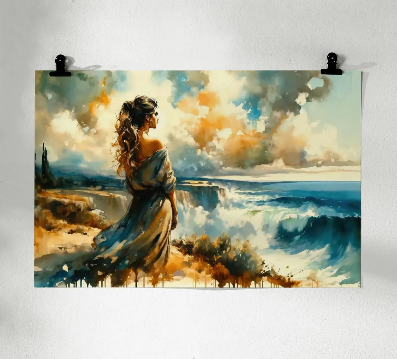 Guardare gli orizzonti del mare poster con telaio in legno da Chromatic Fusion Studio