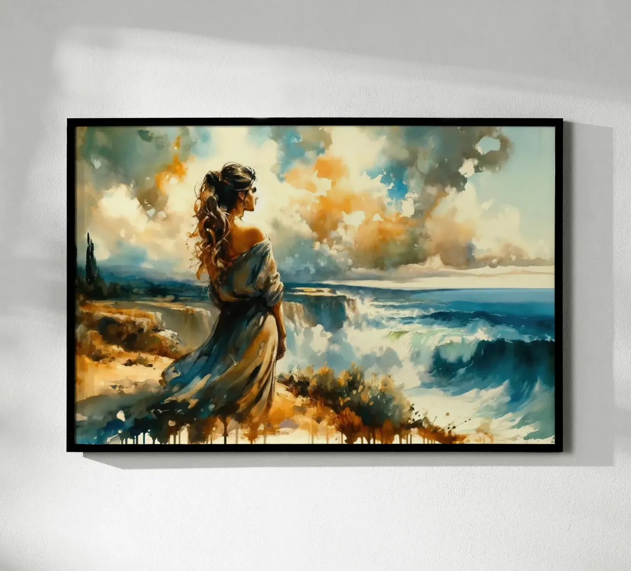 Guardare gli orizzonti del mare poster con telaio in legno da Chromatic Fusion Studio