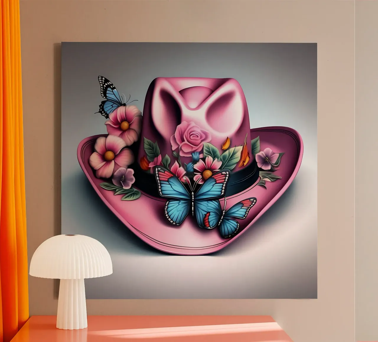 Cappello da cowboy rosa con fiori e farfalle tela con Cornice a cassetta da Farb- und Blütenzauber by LK