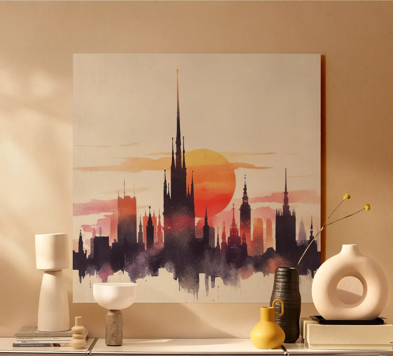 Silhouette della città nell'ora d'oro alluminio dibond da Chromatic Fusion Studio