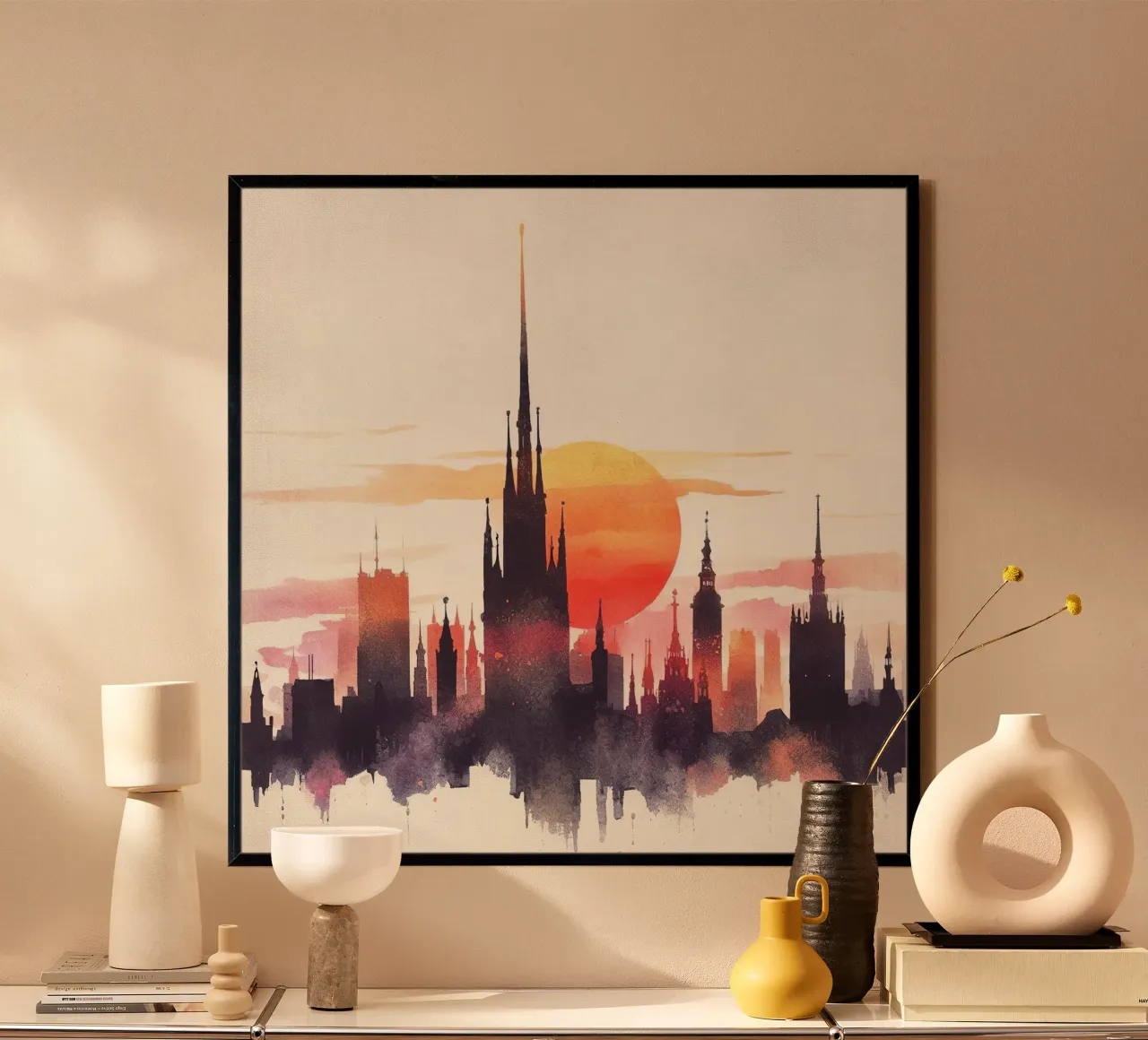 Silhouette della città nell'ora d'oro carta hahnemühle da Chromatic Fusion Studio