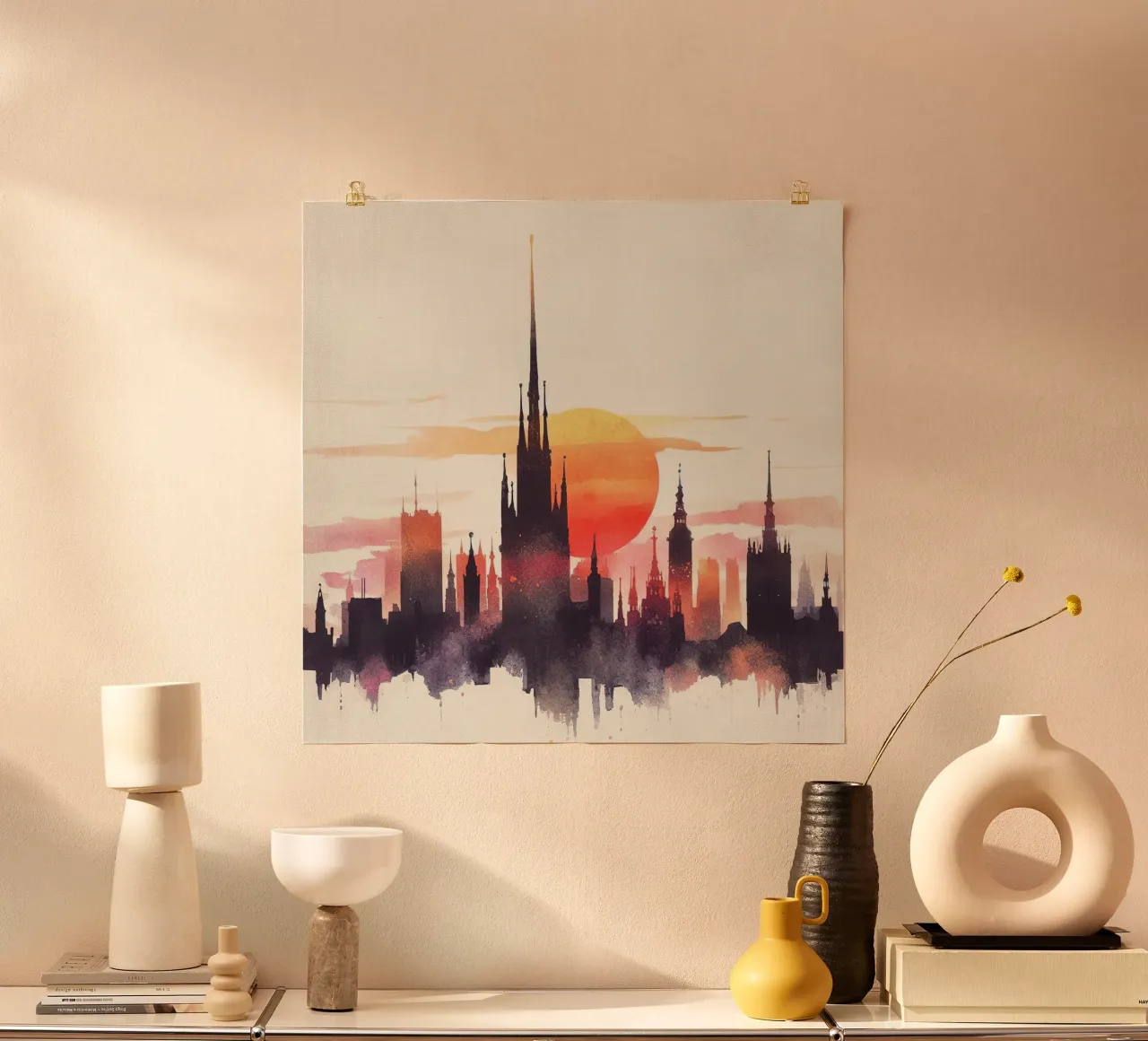 Silhouette della città nell'ora d'oro carta hahnemühle da Chromatic Fusion Studio