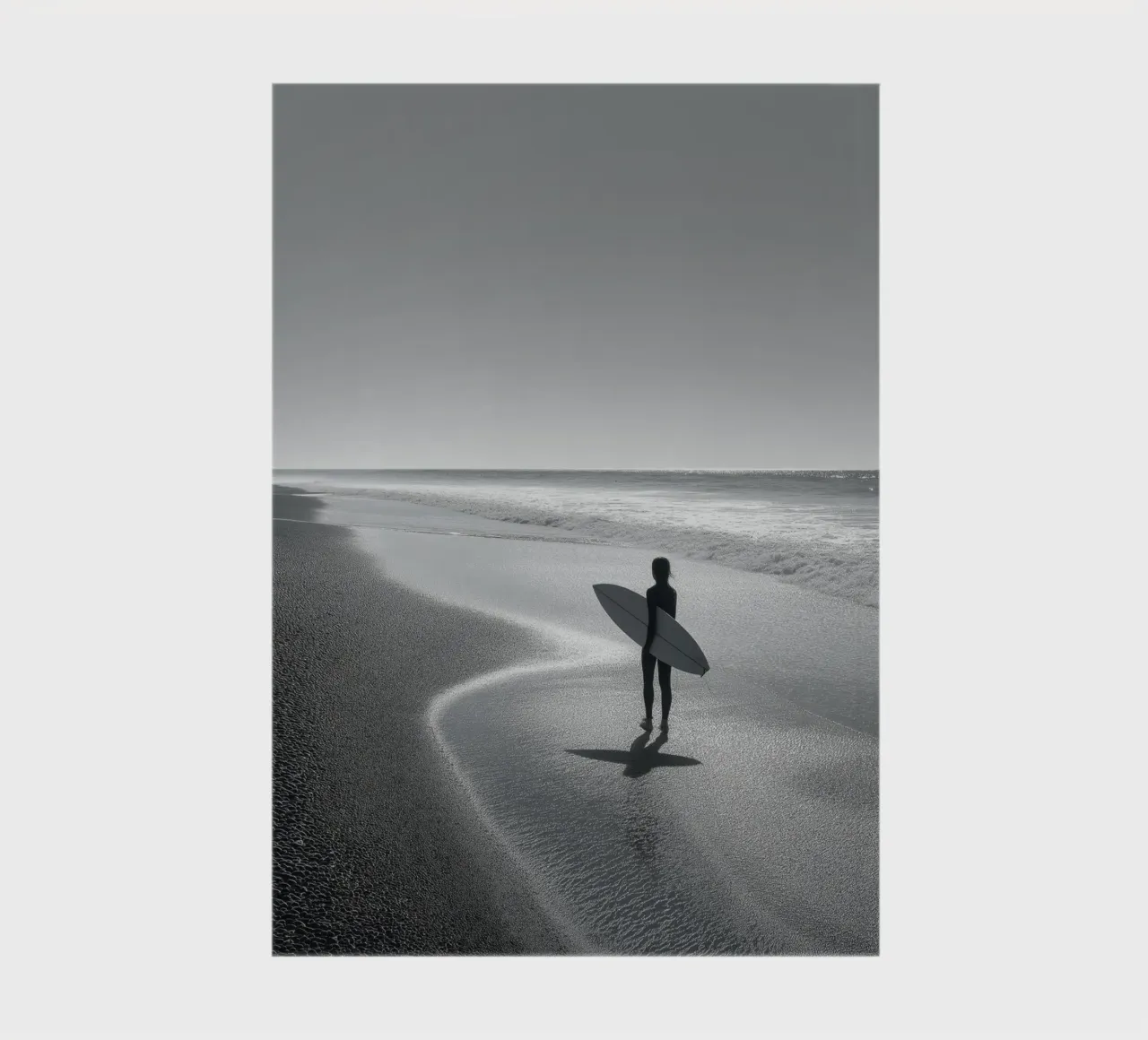 Black and White Surfer on Beach notebook by Indigo Tides Art